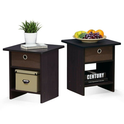 Walplus Furinno Dario End Table/ Night Stand Storage Shelf With Bin DrawerDark WalnutSet Of 2 from B&Q