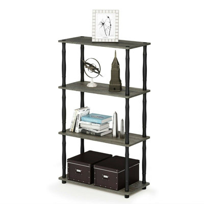 Walplus Furinno Turn-N-Tube 4-Tier Multipurpose Shelf Display Rack With Classic TubesFrench Oak Grey/black
