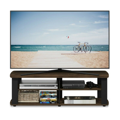 Walplus Furinno Nelly Entertainment Center Tv Stand, Columbia Walnut/black