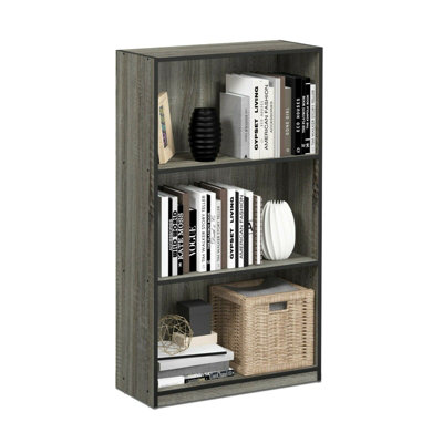 Walplus Furinno Basic 3-Tier Bookcase Storage ShelvesFrench Oak Grey/black from B&Q