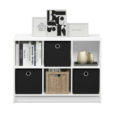 Walplus Furinno Basic 3X2 Bookcase Storage W/binsWhite/black from B&Q