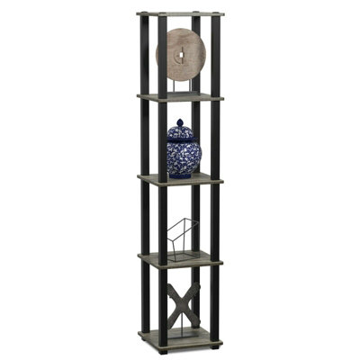 Walplus Furinno Turn-S-Tube 5-Tier Corner Square Rack Display Shelf With Square TubeFrench Oak Grey/black from B&Q