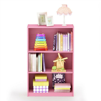 Walplus Furinno Jaya Simple Home 3-Tier Adjustable Shelf BookcasePink from B&Q