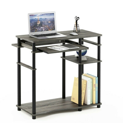 B&Q -  Furinno Abbott Computer Desk With BookshelfFrench Oak Grey/black