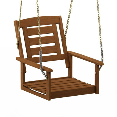 Walplus Dark/Red Furinno Tioman Hardwood Single Hanging Porch Swing With Chain, Natural