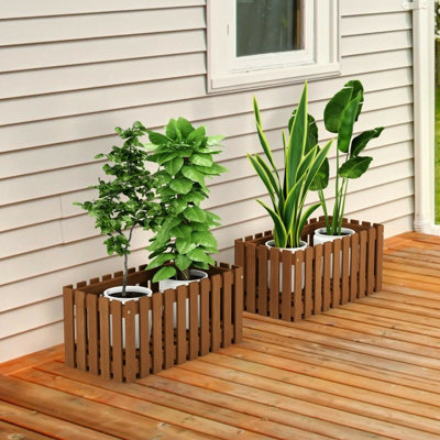 Walplus Furinno Tioman Hardwood Slat Style Flower Planter Box In Teak OilNatural from B&Q