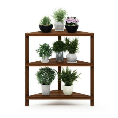 Walplus Furinno Tioman Hardwood 3-Tier Corner Shelf In Teak OilNatural from B&Q