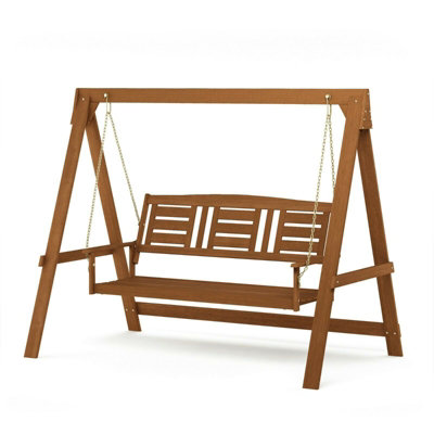 Walplus Furinno Tioman Hardwood 3 Seater Swing With StandNatural from B&Q
