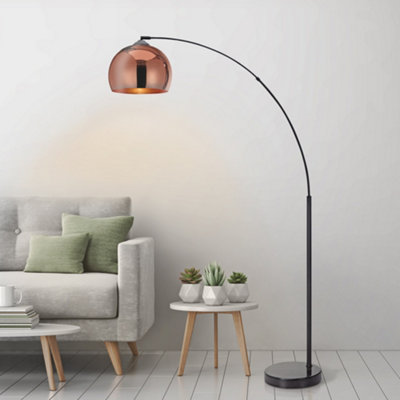 Teamson Home Arc Curved Standing Floor Lamp With Bell Shade & Marble BaseRose Gold/black Marble from B&Q