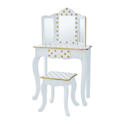 Teamson Kids Dressing TablePlay Vanity Set With Mirror & StoolWhite/gold/polka Dots from B&Q