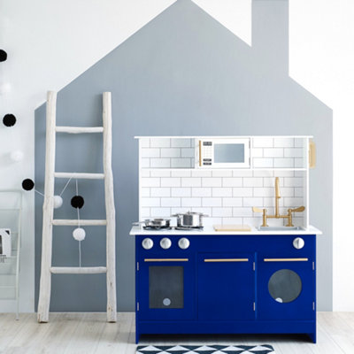B&Q -  Wooden Play Kitchen Set With Cookware AccessoriesWhite/blue