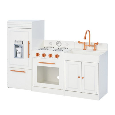 Teamson Kids Little Chef Paris Play Kitchen, White with Rose Gold | Modular Contemporary Design, Interactive Wooden Construction, Refrigerator, Oven, Sink Included - Image 4