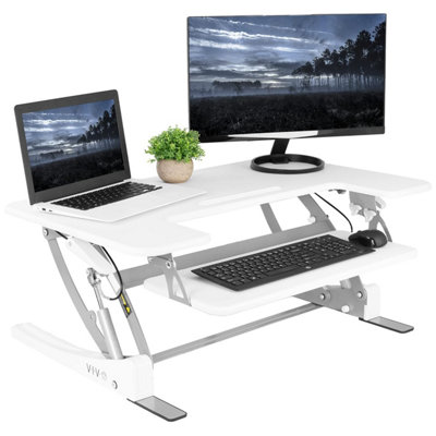 Vivo 91 Cm Height Adjustable Stand Up Desk ConverterV SeriesQuick Sit To Tabletop Dual Monitor Riser WorkstationWhite from B&Q