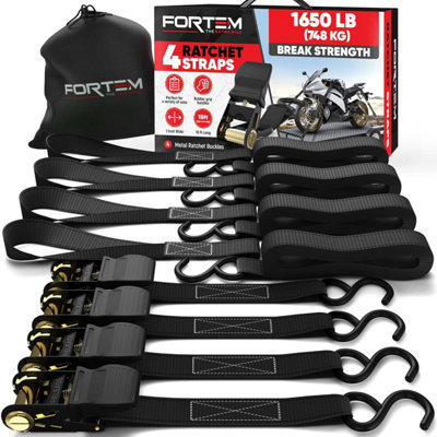 Fortem Ratchet Straps748 Kg Break Strength4 Pack 4.6 M X 2.54 Cm Tie Down Strap Set4 Soft LoopsMotorcycle DownsCargo from B&Q