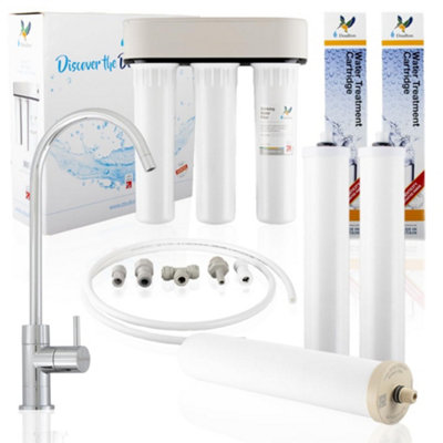 Doulton Hip Trio Water Filter System + Biotect UltraLimescale & Fluoride Ceramic Filters + Pillar Tap + Installation Kit from B&Q