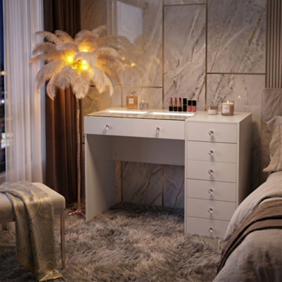 Fenchilin Dressing Table With 8 Drawers And Lights Hollywood Makeup Vanity Desk from B&Q