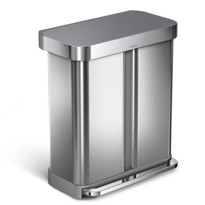 Simplehuman 58L Rectangular Recycler Pedal Bin W/Plastic Lid, Brushed - Image 2