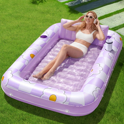 Sloosh Inflatable Tanning Pool Lounger Float70 X 46 Large Floats Adult With Pillow4 In 1 Suntan Tub Raft Floatie,sunbathing from B&Q