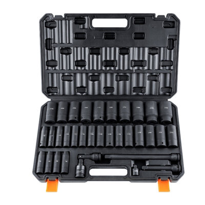 Vevor 1/2" Drive Deep Impact Socket Set, 34Pcs Metric 8-36mm, 6Pt Cr-Mo Steel For Auto Repair, With Case