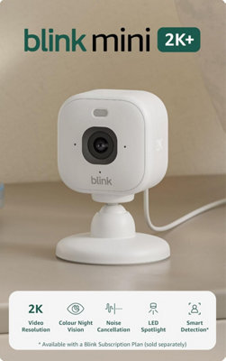 Blink Mini 2 K+ (Newest Gen) Indoor Plug-In Home Security Camera Pet With 2 K Video Resolution 4 X Zoom Colour Night Vision Works from B&Q