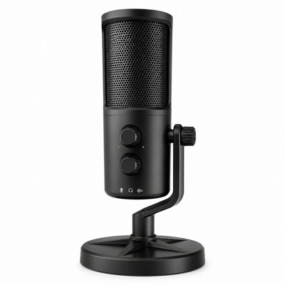 Blucore Black Usb Condenser Microphone With Adjustable Desktop Stand And Headphone Monitoring
