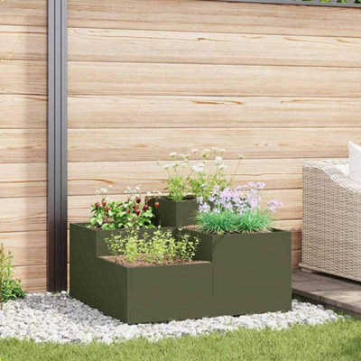 B&Q -  Garden Planter Olive Green 100 X 100 X 48 Cm Steel