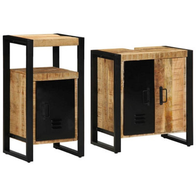 B&Q -  Bathroom Furniture Set 2 Pcs Brown Soild Rough Mango Wood