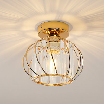 B&Q -  Gold Crystal Cage E27 Base Ceiling Lamp Without Bulb