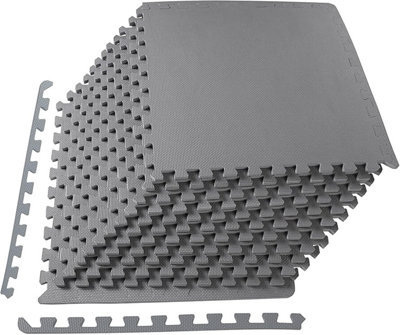 Balancefrom Grey Puzzle Exercise Mat, High-Density Eva Foam Interlocking Tiles, Size 48