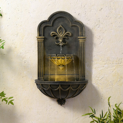 B&Q -  Fleur-De-Lis Wall-Mounted Water Fountain Warm LedBlack & Gold