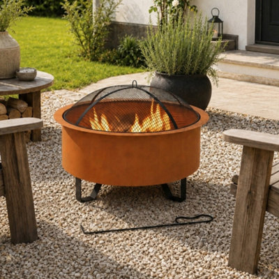 B&Q -  Outdoor Garden Fire Pit 66Cm With Spark Guard Steel Brown