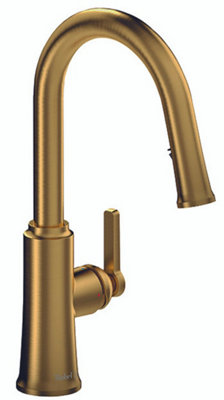Riobel Trattoria Mixer With Pull Down Spray Round Spout Brushed Gold Kitchen Tap from B&Q