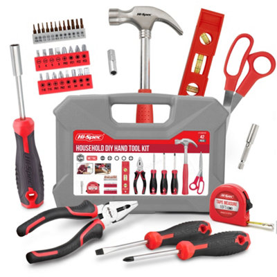 Hi-Spec Tools Red Tool Kit 42 Pcs With Hammer, Screwdriver, Plier Diy