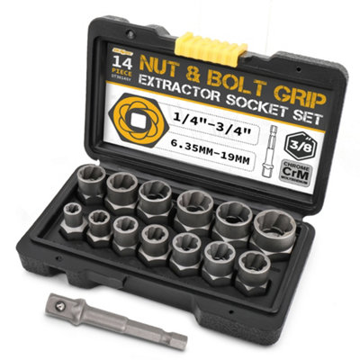 B&Q -  14Pc Damaged Impact Screw Removal Bolt Nut Extractor Twist Socket Tool Kit Set