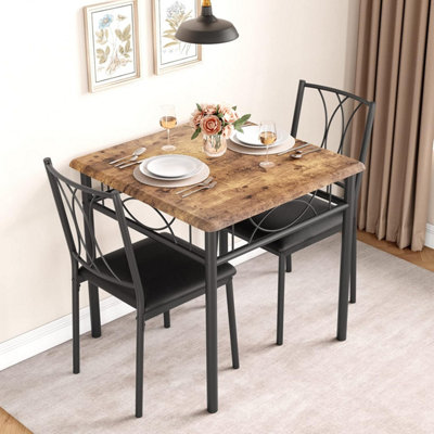  - Set Of 3 Dining Table Set 2-Seater Square Kitchen Table With Upholstered ChairsBrown