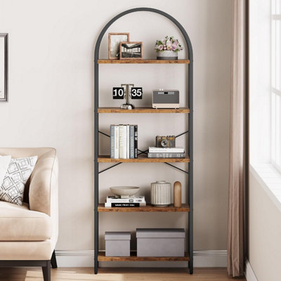 Arched 5-Tier Bookcase Bookshelf With Metal Frame For Home OfficeBrown