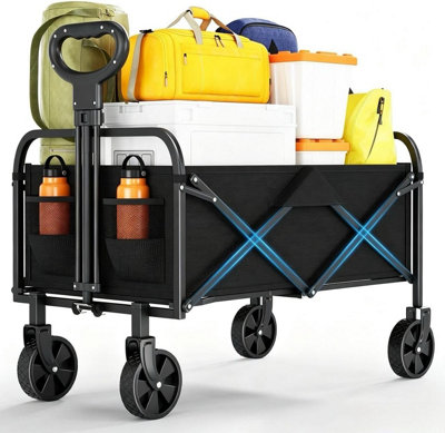  - 220L / 170Kg Folding Camping Trolley Cart Garden Wagon (W)76Cm X (D)50Cm X (H)90CmBlack