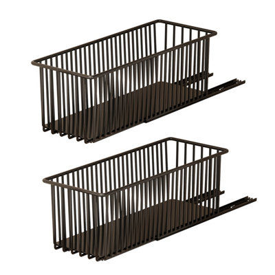  - 2Pcs Pull-Out Wire Kitchen Storage Baskets Drawer Out Under Sink Space Saving Storage Organiser Rack No-Drill Installation