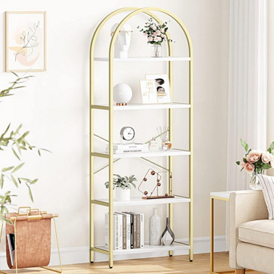 Arched 5-Tier Bookcase Bookshelf With Metal Frame For Home OfficeWhite