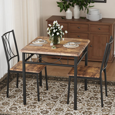  - Set Of 3 Dining Table Set 2-Seater Square Kitchen Table With ChairsBrown