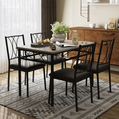  - 4 Seater Dining Table And Chairs SetSet Of 5 Rectangular Kitchen Table With Upholstered Seats