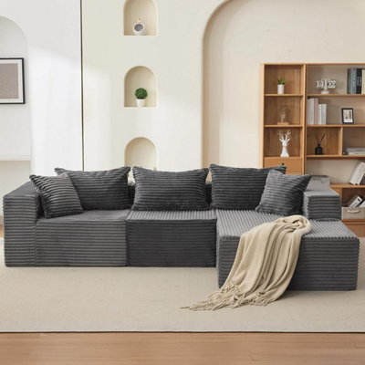  - L-Shaped Sofa Bed Boneless Couch Modular Sectional Sofa For Living RoomGrey-Right Hand