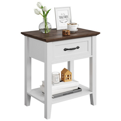  - 2-Tier Bedside Table With 1 Drawers & And Open Storage Shelf (W)50Cm (D)40Cm (H)60Cm