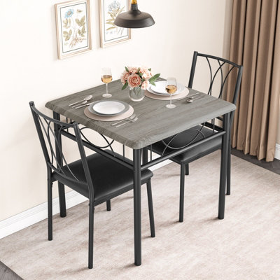  - Set Of 3 Dining Table Set 2-Seater Square Kitchen Table With Upholstered ChairsGrey