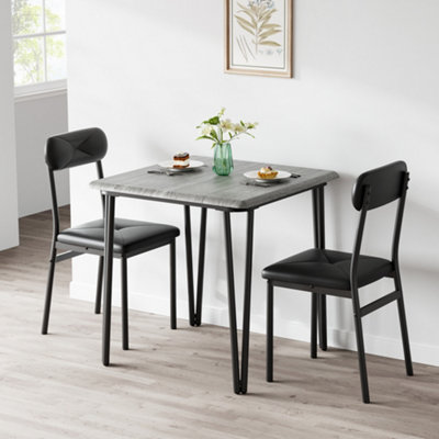  - Set Of 3 Dining Table Set Square Kitchen Table With 2 Upholstered ChairsGrey