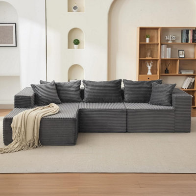  - L-Shaped Sofa Bed Boneless Couch Modular Sectional Sofa For Living RoomGrey-Left Hand