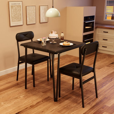  - Set Of 3 Dining Table Set Square Kitchen Table With 2 Upholstered ChairsBlack