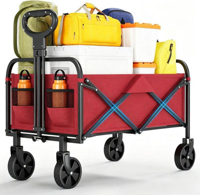 - 220L / 170Kg Folding Camping Trolley Cart Garden Wagon (W)73Cm X (D)46Cm X (H)90CmRed
