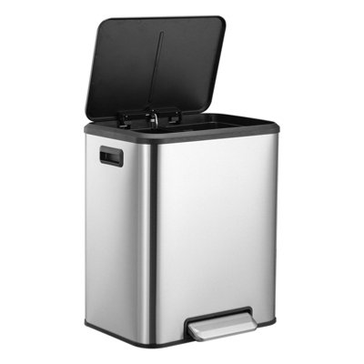 B&Q 30 L/8 Gallons Dual Trash Can With Lid Stainless Steel Waste Bin With 2 Removable Inner Bucket And Soft Close Lid