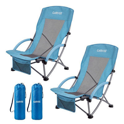 B&Q 2-Pack Lightweight Low Folding Beach Chair Portable Camping Chair With Carry Bag
